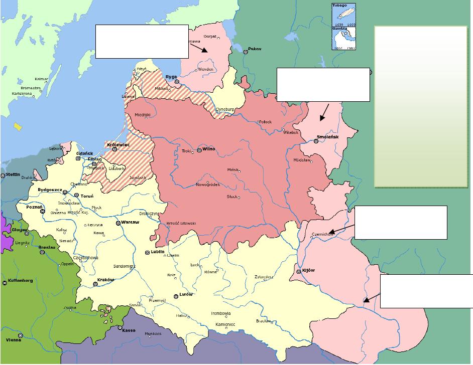 1. Uzupełnij schemat wpisując w odpowiednie miejsca podane pojęcia: wojsko, izba poselska, urzędnicy, skarb, prawo, waluta, król, senat, polityka