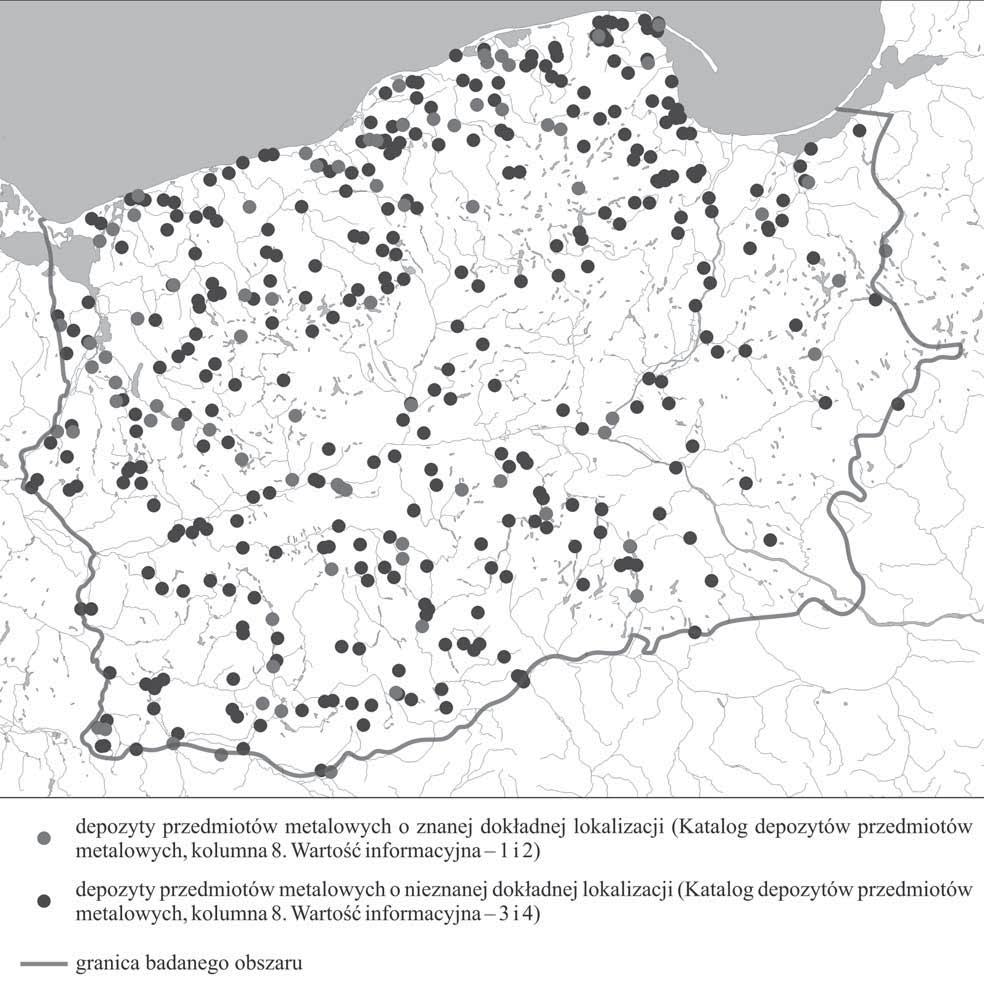 Wstęp 21 Ryc. 3. Depozyty przedmiotów metalowych ujęte w pracy zagadnień związanych z osadnictwem i lokalnym krajobrazem.