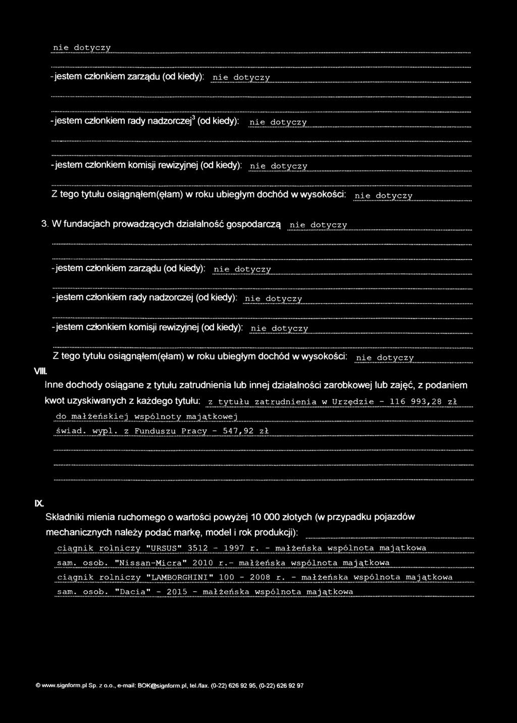 -jestem członkiem zarządu (od kiedy): -jestem członkiem rady nadzorczej 3 (od kiedy): -jestem członkiem komisji rewizyjnej (od kiedy): Z tego tytułu osiągnąłem(ęłam) w roku ubiegłym dochód w