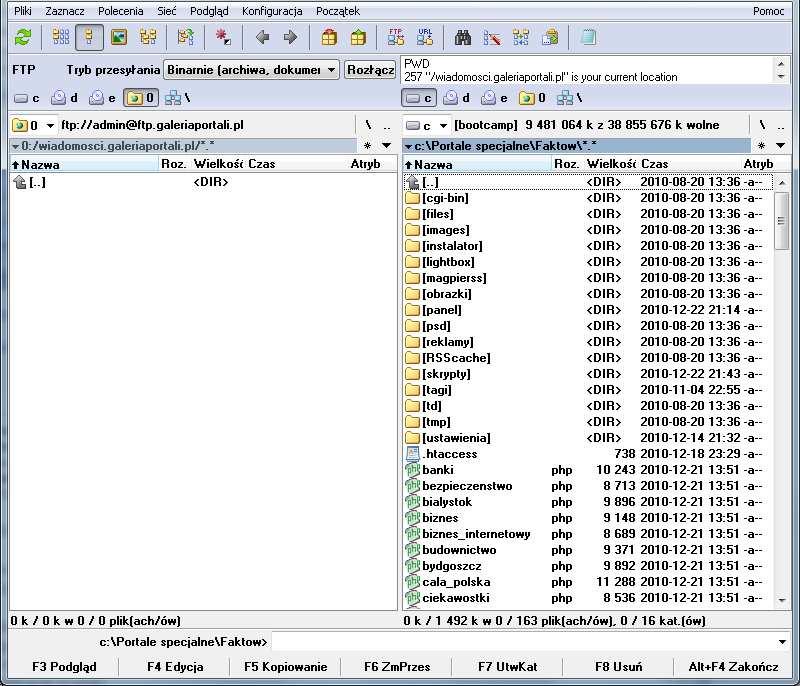 g) Wejdź do odpowiedniego katalogu na dysku i na serwerze np. na serwerze wiadomosci.galeriaportali.pl, a na dysku Faktow.