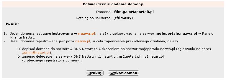 5. Poddomena zostanie utworzona: 2.8. Wskazówki dotyczące instalacji na serwerach wirtualnych Superhost.pl 1. Ustaw PHP5 w panelu WisePanel dla wszystkich domen. 2. Usuń plik php.ini. 3.