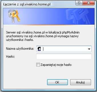 5. Kliknij łącze obok Panel administracyjny MySQL: 6. Zaloguj się używając nazwy użytkownika i hasła do bazy danych.