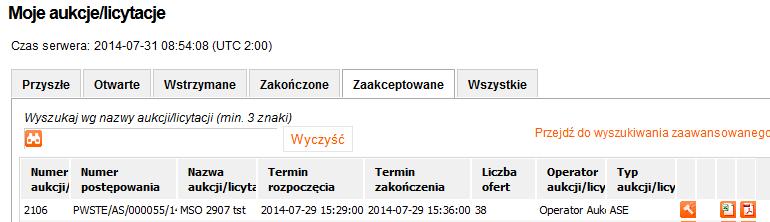 8. Zakończenie aukcji/licytacji Po zakończeniu aukcji/licytacji na Konsoli Wykonawcy zostanie wyświetlony status Zakończona, a pola do wpisywania oferty oraz przycisk Złóż ofertę staną się nieaktywne