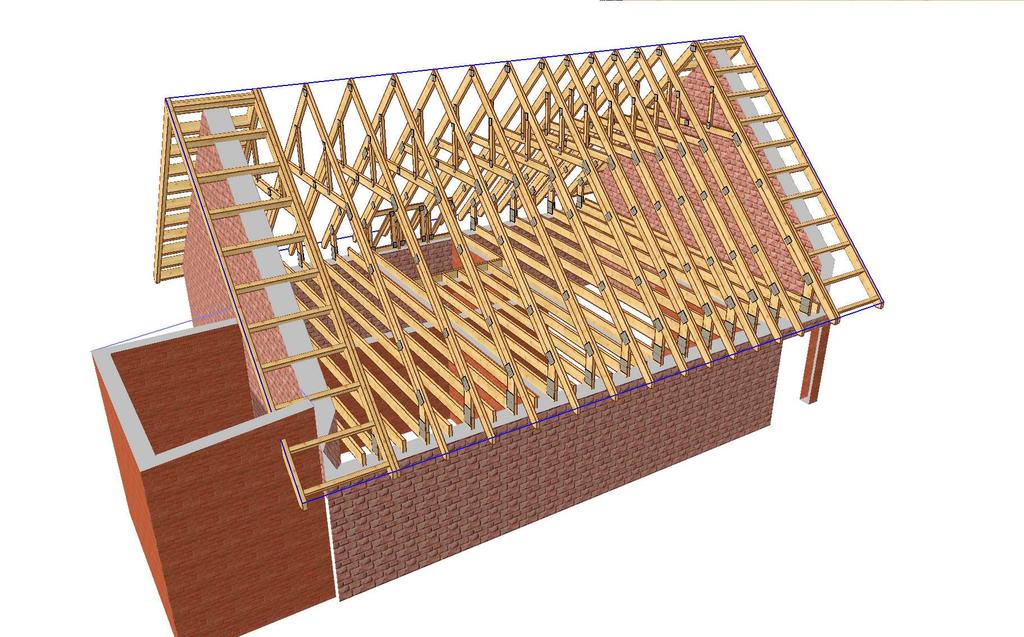 Stężenia podłużne wiązarów wykonać z desek 25x100 mm w rozstawie max 2,50 m. 2. Posadowienie wiązarów na wieńcu żelbetowym. 3.