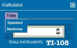 (strona 2 z 2) Aby zmienić tryb, należy kliknąć przycisk Tryby w lewym górnym rogu kalkulatora, a następnie wybrać Standard lub Naukowy.