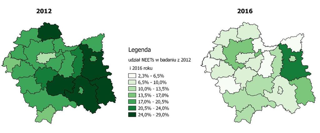 Powiaty o najniższej stopie bezrobocia na koniec 2016 to te same powiaty, w których najlepsza sytuacja utrzymywała się w 2012 roku (tj. Kraków oraz powiaty ościenne).
