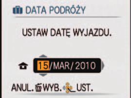 Ustawianie: Wcześniej należy nastawić zegar ( 12). Nacisnąć [MENU/SET] Menu [KONF.] Wybrać pozycję [DATA PODRÓŻY] Wybrać pozycję [USTAW. PODRÓŻY] Wybrać [LOKALIZACJA] Wybrać [JAKOŚĆ NAGR.