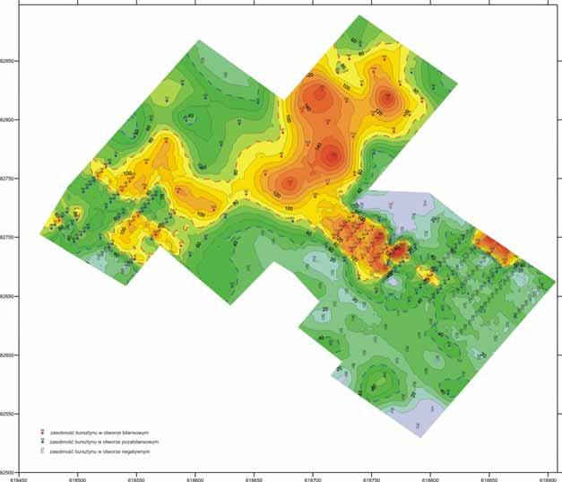 4. Złoże bursztynu Wiślinka I [4] Modelowanie 2D Mapa izoliniowa wydajności bursztynu [g/m2] w