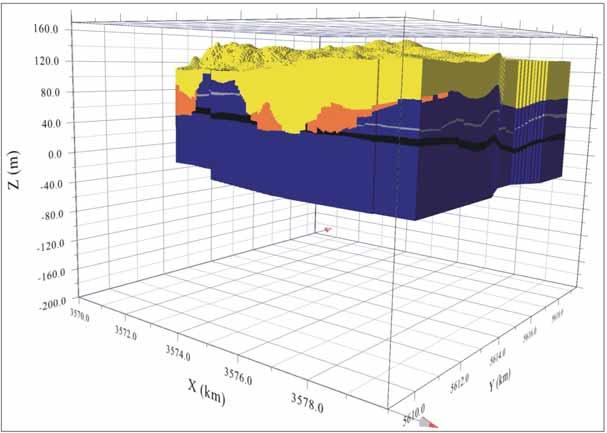 1. Złoża węgla brunatnego 1b. Modelowanie 3D pokładów złóż: - Gubin-Zasieki-Brody i Mosty [5] Przykład trójwymiarowego modelu złoża węgla brunatnego Mosty.