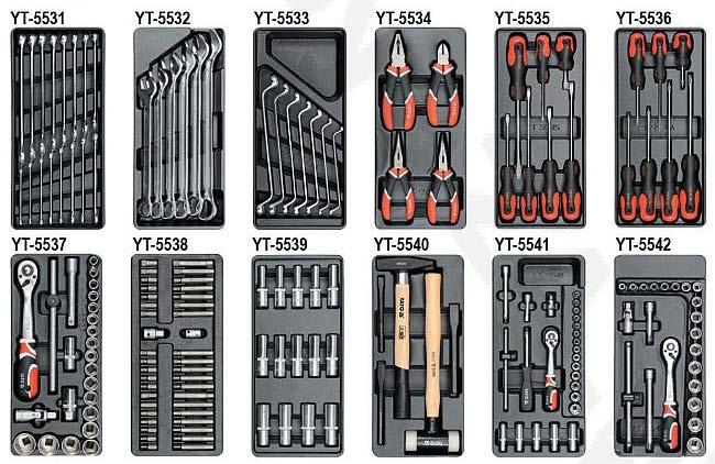 18 * WÓZEK YATO 5530 Z WYPOSAŻENIEM 177 el. Szafka serwisowa z narzędziami marki YATO. Posiada 6 szuflad na prowadnicach kulkowych. Profile wykonane z podwójnej blachy stalowej.