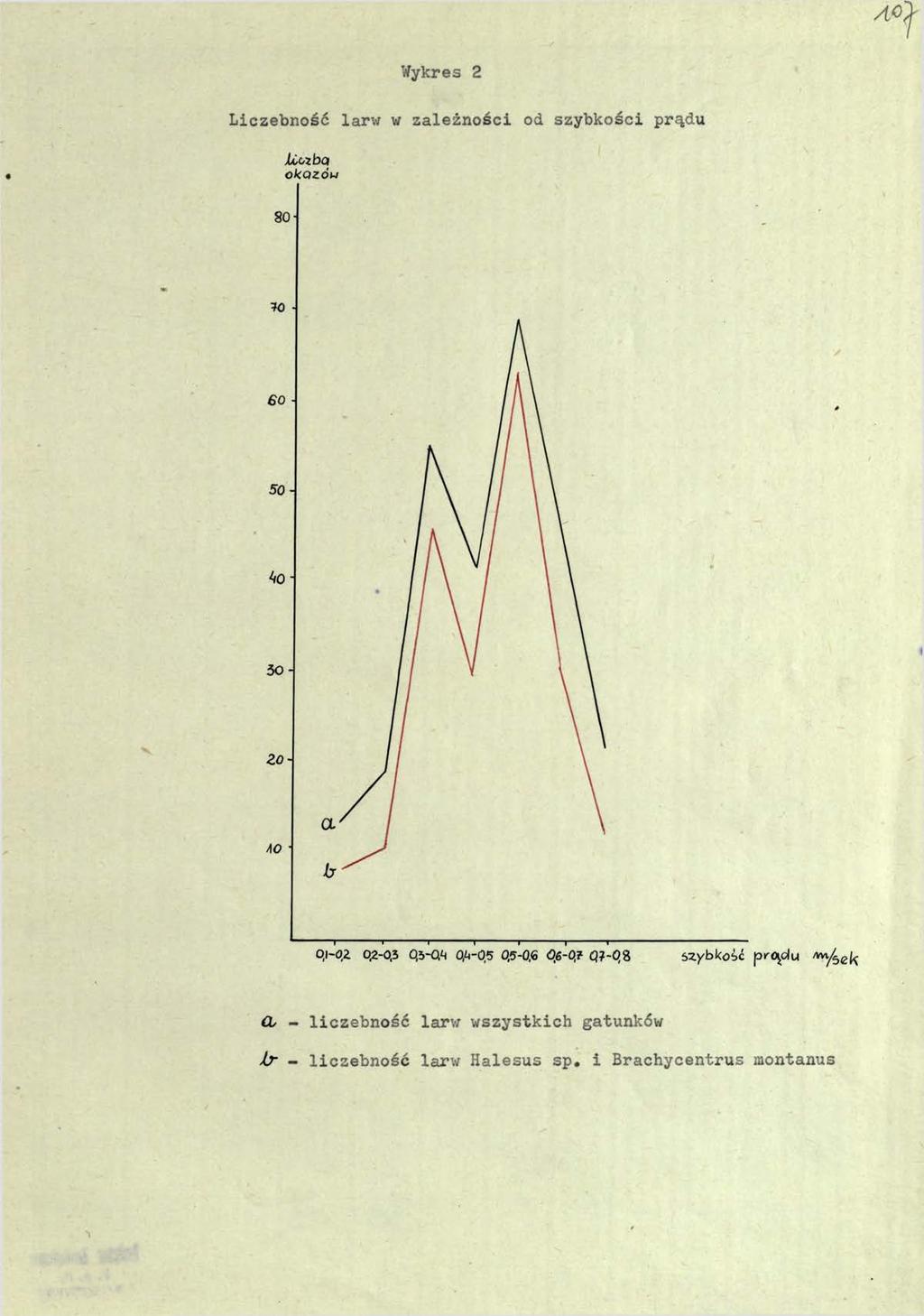 Wykres 2 Liczebność larw w zależności od szybkości prądu Xoc-zbq okazów 80-70 0,1-0,2 0.