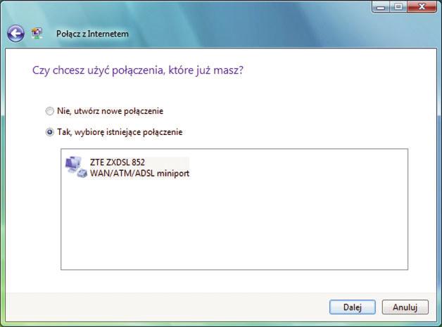 15. W tym kroku nale y zmodyfikowaç ju istniejàce po àczenie. 16. Program poprosi Ci o podanie nazwy u ytkownika oraz has a.