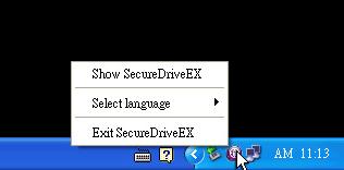 Kliknij prawym przyciskiem myszy na ikonę SecureDrive EX, aby wyświetlić skróty funkcji. 2.