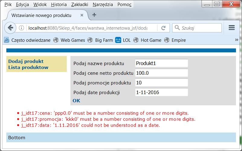 Wynik działania domyślnych konwerterów: Float, Integer oraz