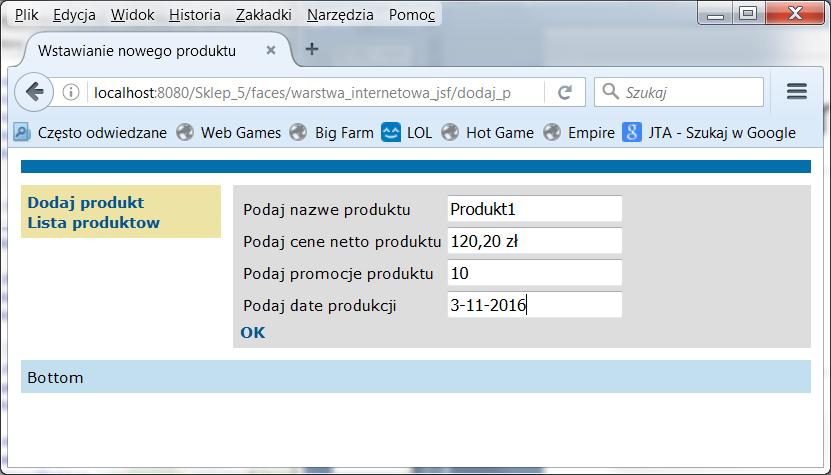 Po wprowadzeniu danych, teraz obowiązuje styl pl_pl w prezentowaniu liczb i daty, podany w pliku konfiguracyjnym, ponieważ należało usunąć atrybuty locale = en_us, nadające wyższy priorytet w