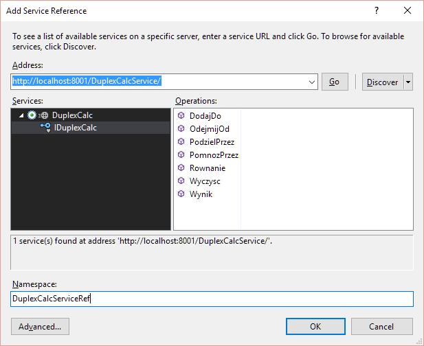 1. Dodaj nowy projekt typu aplikacja konsolowa o nazwie DuplexCalcClient do solucji Lab3. 2. Ustaw we właściwościach projektu Target Framework na.net 4.5 3. Dodaj referencje do System.ServiceModel 4.