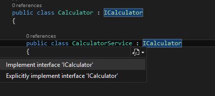 Zmieniamy nazwę IService1.cs na ICalculator.cs. W interfejsie definiujemy jakie operacje będzie udostępniać nasz serwis. 1 using System; 2 using System.Collections.Generic; 3 using System.