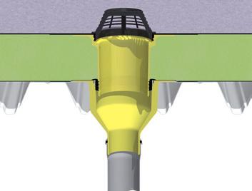 SitaStandard Odwodnienie grawitacyjne Zabudowa A: Wpust SitaStandard z elementem nadbudowy i koszykiem żwirowym w dachu niewentylowanym (dach