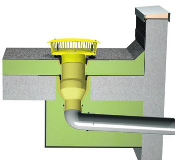 SitaStandard Zabudowa G: Odwodnienie grawitacyjne Odwodnienie awaryjne w dachu niewentylowanym. SitaStandard wpust prosty z elementem nadbudowy i elementem spiętrzającym.