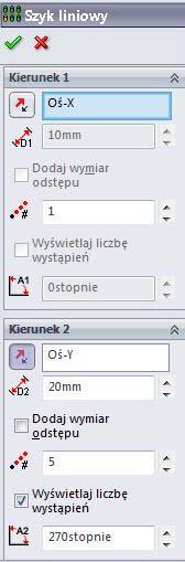 Kierunek zgodny z osią OX Tu zmieniamy na 1 Kierunek zgodny z osią OY Ustalamy