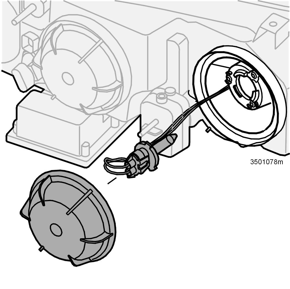 Wymiana żarówek Żarówka świateł mijania H7 OSTRZEŻENIE! W przypadku reflektorów biksenonowych (wyposażenie opcjonalne) wymiany żarówek może dokonać wyłącznie Autoryzowana Stacja Obsługi Volvo. UWAGA!