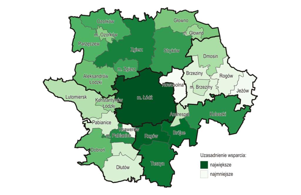 Terytorialne uzasadnienie i wymiar wsparcia w Strategii ZIT Na mapach (Rys. 38, Rys. 39 i Rys. 40) zaprezentowano terytorialne uzasadnienie obszarów wsparcia w Strategii ZIT.