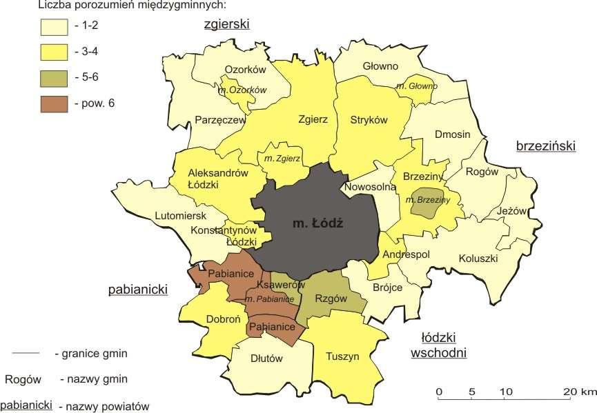 Rys. 13 Liczba porozumień międzygminnych w Łódzkim Obszarze Metropolitalnym podpisanych w latach 2009-2013 Źródło: Opracowanie własne na podstawie danych Dziennika Urzędowego Województwa Łódzkiego z