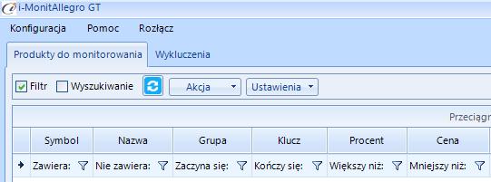 4.1.1. Filtr Listę wyświetlanych monitorowań możemy ograniczania za pomocą filtrowania poszczególnych kolumn.