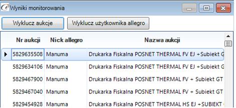 Miasto Cena aukcji Cena towaru Data (rys. 27) Wyniki monitorowania Po dwukrotnym kliknięciu w wybraną aukcję mamy możliwość obejrzenia jej w przeglądarce.