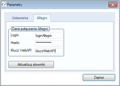 2.2.3.2. Allegro W zakładce Allegro (rys. 16) użytkownik ma możliwość skonfigurowania konta do połączenia z allegro.