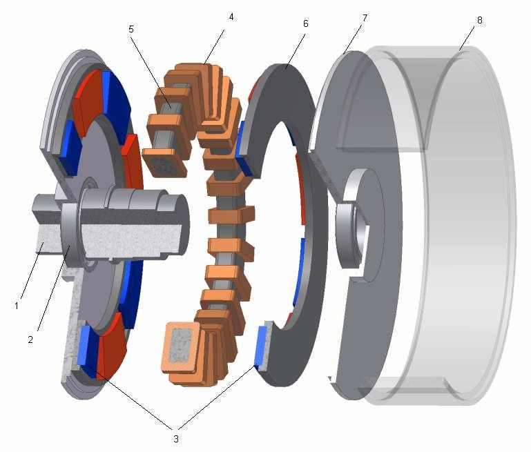 64 Zeszyty Problemowe Maszyny Elektryczne Nr 87/2010 2. Torus NS Silnik tarczowy typu Torus NS (rys. 1) jest jedną z podstawowych a zarazem najprostszych konstrukcji silników o strumieniu osiowym.