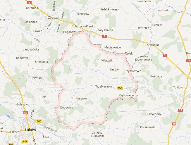 2.6. Gmina Trzebieszów Poniższa mapa pokazuje położenie gminy na tle Powiatu Łukowskiego. Mapa 6.