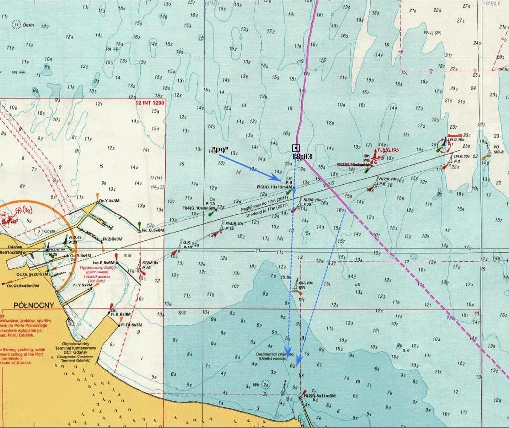 w kierunku wejścia do Górek Zachodnich. Obie prawdopodobne drogi jachtu z morza do przystani w Górkach Zachodnich zaznaczono na rysunku nr 3 przerywaną linią niebieską. Pozycja jachtu o godz.