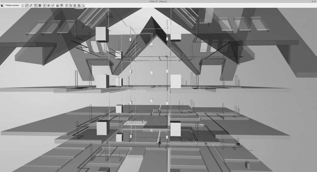 projektowania, jak wygląda rzeczywisty model budynku. Na widoku tym łatwiej dostrzec kolizje, elementy nie podłączone poprawnie czy też wysokość lub głębokość zagłębienia danej instalacji. Rys. 7.