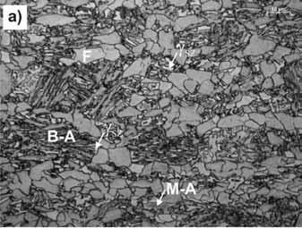 zaobserwować zwiększenie udziału austenitu szczątkowego, ulokowanego w osnowie ferrytyczno-bainitycznej (rys. 6b).