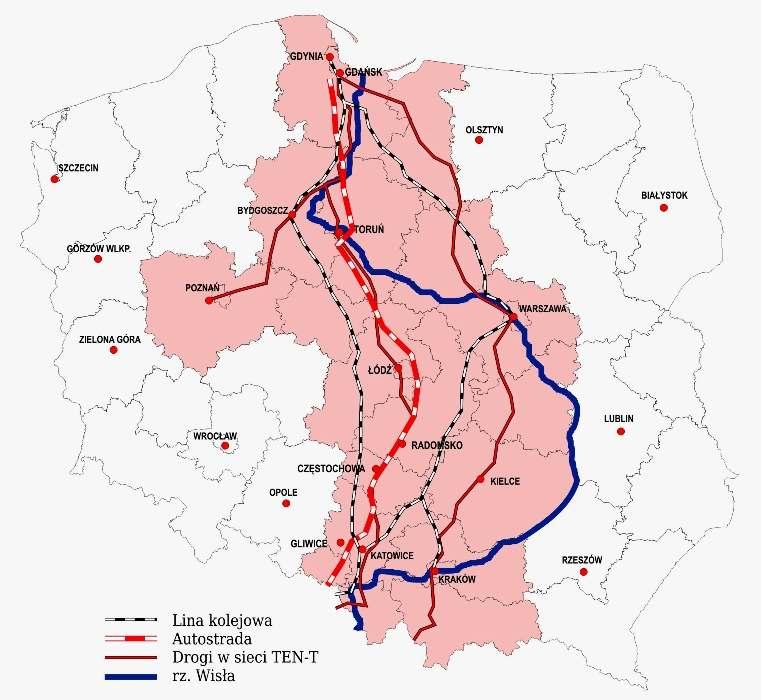 Źródło: www.pomorskie.eu Rzeka Wisła to równieŝ potencjalny element sieci transeuropejskich korytarzy transportowych (Korytarz Transportowy Bałtyk-Adriatyk).