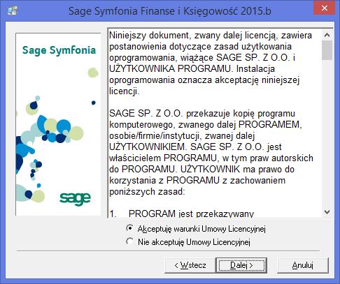 programów. Kliknij Dalej aby kontynuować. Rys. 37 Okno instalatora strona Umowa licencyjna.