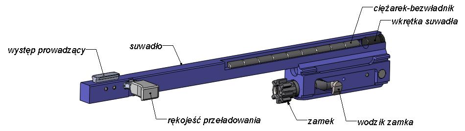 2. CHARAKTERYSTYKA PODZESPOŁU SUWADŁA Jednym z podstawowych podzespołów funkcjonalnych projektowanych karabinków jest podzespół suwadła z zamkiem (rys..1).