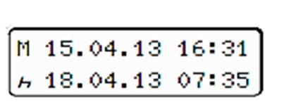 Wiersz górny - Początek deklarowanego okresu - tachograf automatycznie przyjmuje moment ostatniego wyjęcia karty.