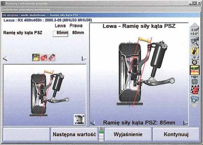 Ramię sił wzdłużnych zmierzone przez urządzenie pomiarowe przed i po modyfikacji Łatwo jednak sobie wyobrazić sytuację odmienną, w której samochód o