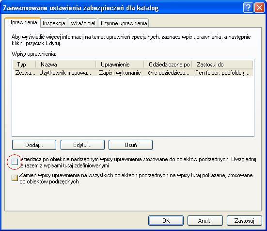 Następnie wchodzimy w zakładkę zaawansowane i odhaczamy opcję Dziedzicz po obiekcie.