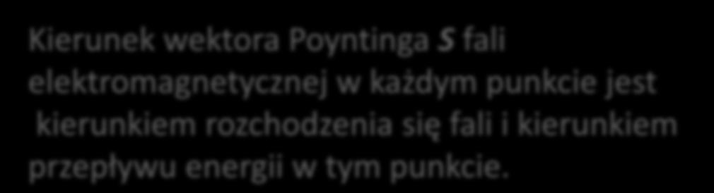 Energia przepływająca przez jednostkową powierzchnię w jednostkowym czasie dw dt s EBsdx dx μ0cs c 1 μ 0 EB [ W 2 m ] S 1 0 E B S dw