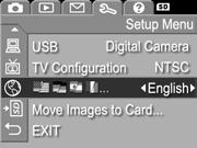 Rozdział 6: Korzystanie z menu Setup (Ustawienia) Setup Menu (menu Ustawienia) umo liwia okre lenie wielu ustawie aparatu, takich jak d wi ki aparatu, data i czas oraz konfiguracja zł cz USB i TV.
