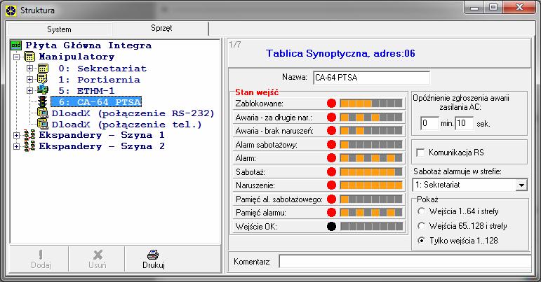 4 CA-64 PTSA SATEL Programowanie schematu świecenia diod Schemat świecenia diod można zmodyfikować przy pomocy manipulatora LCD, programu DLOADX (centrale INTEGRA) lub DLOAD64 (centrala CA-64).