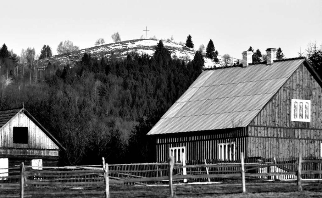 Szczyt Wieży wraz z krzyżem widziany z perspektywy Starej Huty Vârful Wieża cu crucea văzută din perspectiva Hutei vechi (lazaryści) ks. Robert Iskrzycki CM i ks.