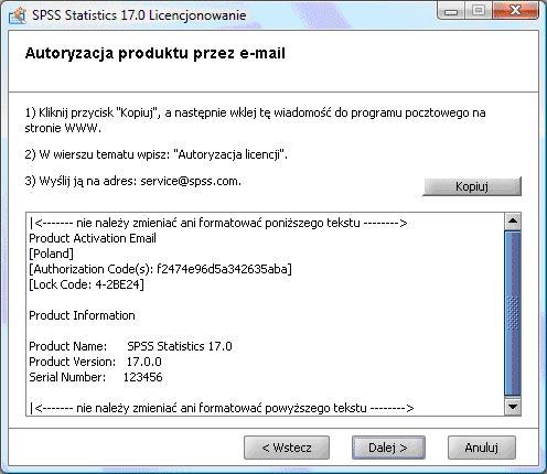 za pomocą programu pocztowego zainstalowanego na tym komputerze, na którym zainstalowano program spss.