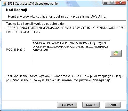 Po jego otrzymaniu należy wprowadzić kod licencyjny do okna Kod licencji otwieranego przyciskiem