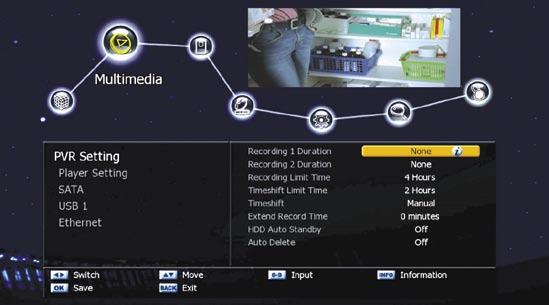 Nanoxx 9800HD może równocześnie nagrywać na dysk twardy dwa kanały (SD i/lub HD) i to podczas oglądania trzeciego kanału na żywo albo odtwarzania starszego nagrania.