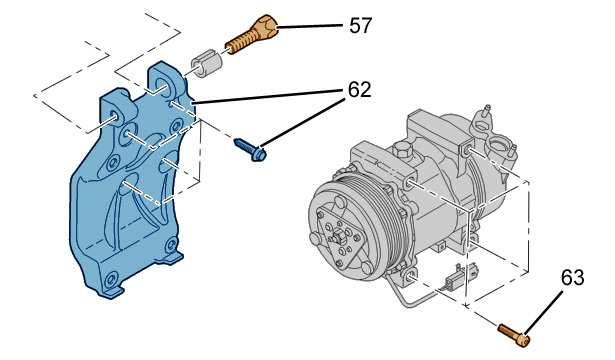 Silnik: 9HZ Osprzęt (Wersja z klimatyzacją) 57 Śruba alternatora 4,9 ± 1,2 62 Śruba wspornika