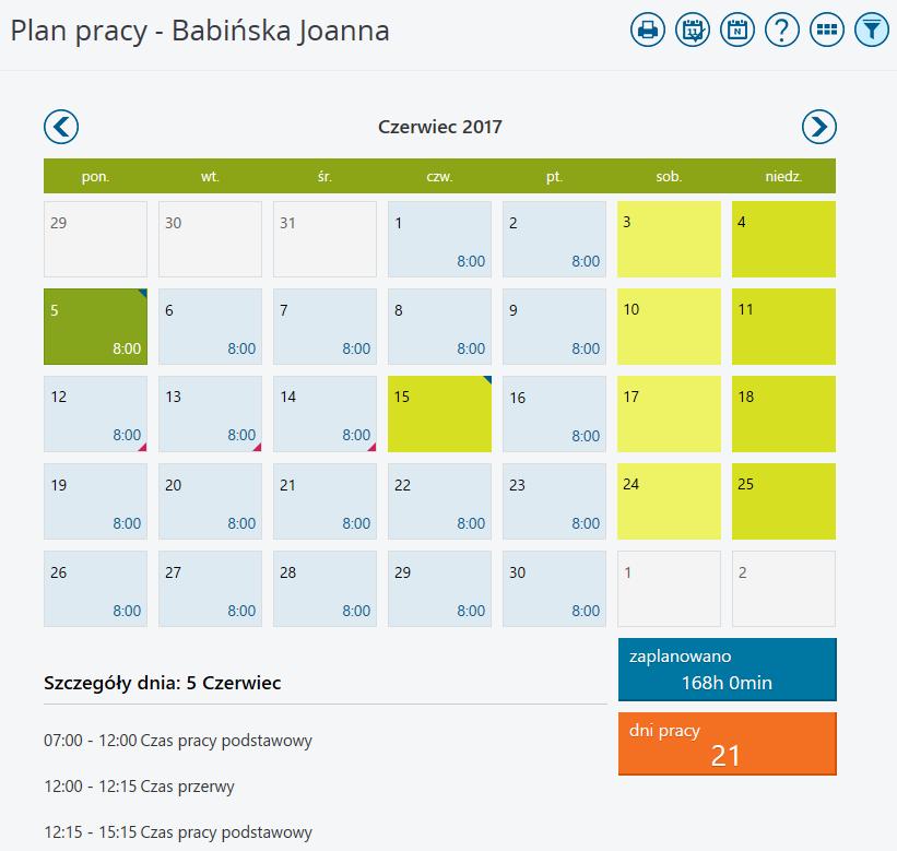 11 Plan pracy Plan prac y pozwala na układanie harmonogramu pracy w poszczególnych dniach miesiąca.